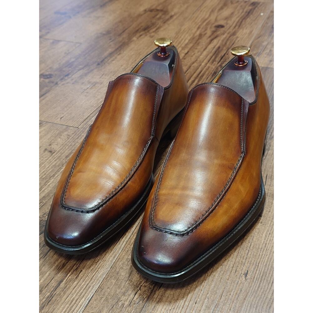 Magnanni Men’s Loafer's 9.5M Natural Beige Brown Burnished Leather Dress Shoes